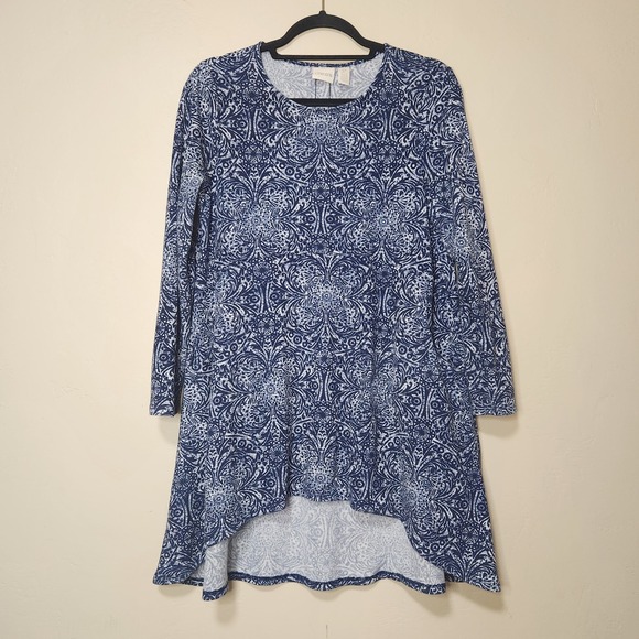 Chico's Tops - Chicos Blue Long Sleeve‎ Tunic Pockets Size 1P Medium Petite